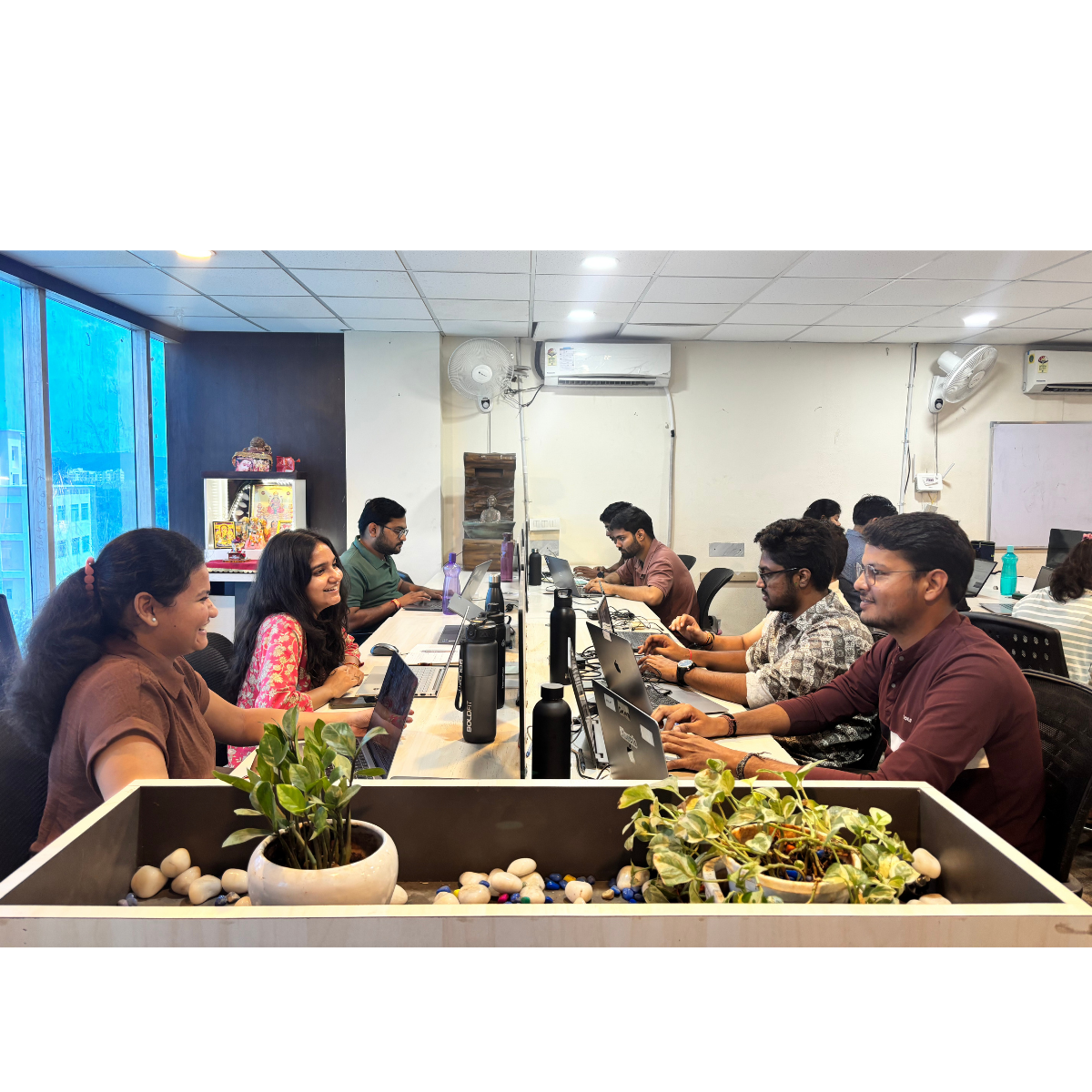 Team collaborating in workspace